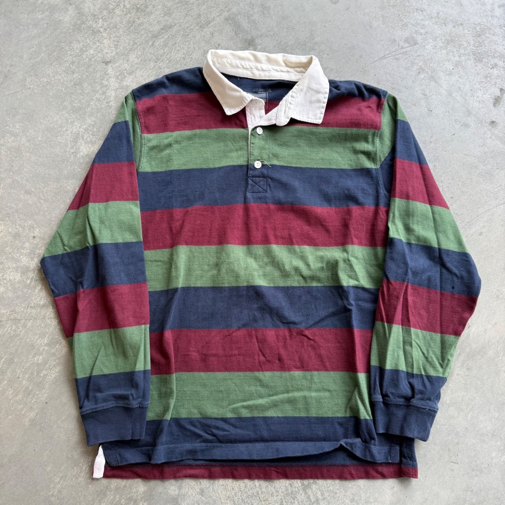 Old Navy Mens XL Rugby Shirt Long Sleeve Striped Blue Green Maroon Heavyweight